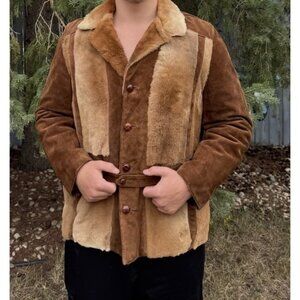 Robert Lewis 70s Shearling Suede Coat Men’s Large 44 Hippie Boho Western Jacket